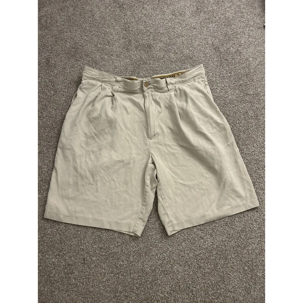 Jamaica Jaxx Silk Pleated Shorts Mens 36 Beige Excellent Herringbone Resortwear